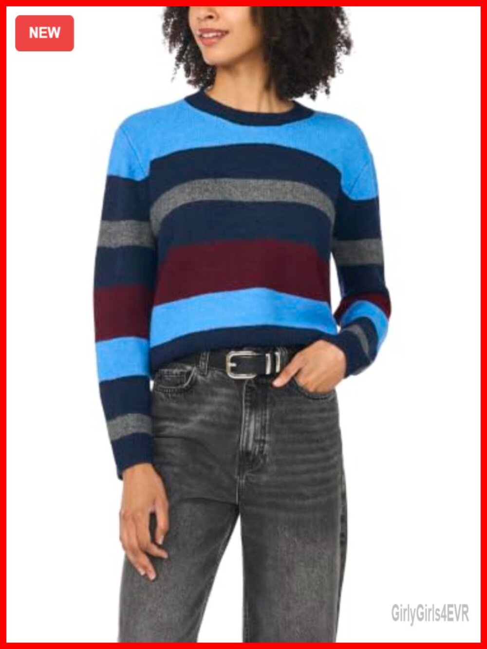 Long Sleeve Striped Crew Neck Pullover Sweater Cotton Blend Fall Layer